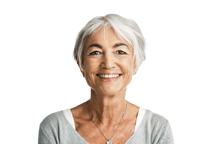 close up headshot of woman in her sixties smiling